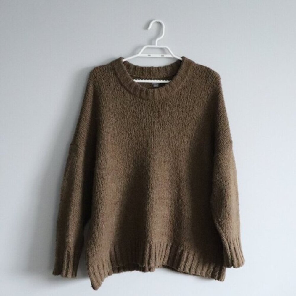 Aerie Women's Sz S Brown Oversized Wool/Alpaca Stretch Knit Crew Ribbed Sweater